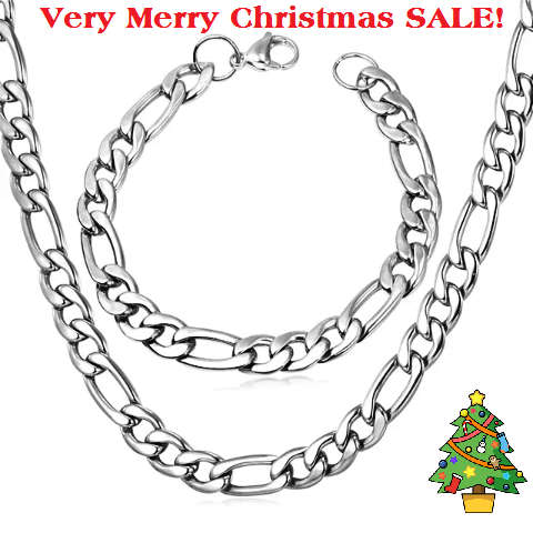VERY MERRY SALE! Authentic Solid Stainless Steel Figaro Necklace Bracelet SET