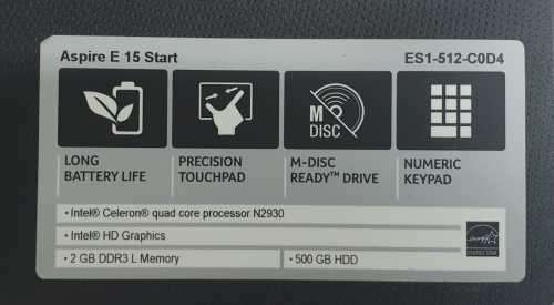 Acer Aspire ES (ES1-512) Laptop (PREOWNED)