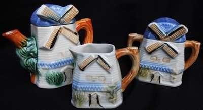 Vintage Decorative Dutch Windmill Teapot set made in Japan