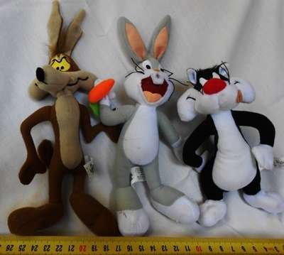 Three Collectable Stuffed toys. Bugs Bunny , Wile.E Coyote And Sylvester made for Mc Donalds