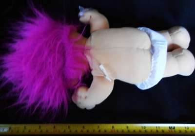 Troll Little Girl Soft Doll  Hot Pink Hair Purple Dress Blue Eyes  by Russ
