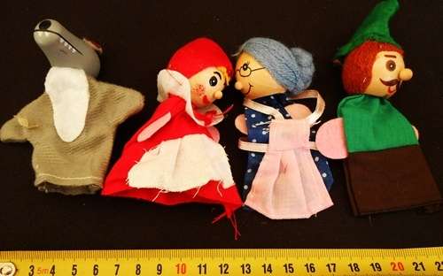Finger Puppets set of four figures of Little Red Ridinghood with wooden heads