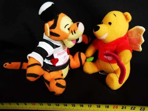 Winnie the Pooh as Cupid and Tigger as  Prisoner of Love small soft toys