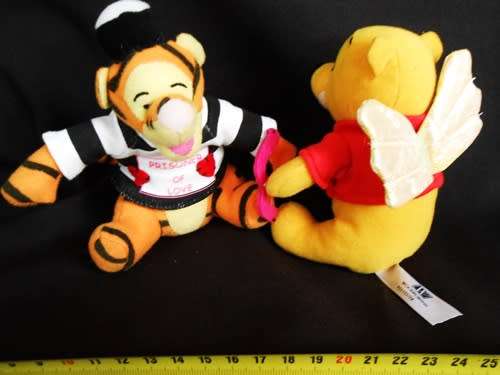 Winnie the Pooh as Cupid and Tigger as  Prisoner of Love small soft toys