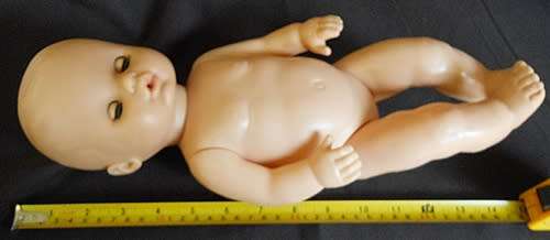 Vnitage hard plastic baby doll with vinyl head 37 cm