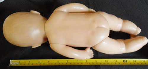 Vnitage hard plastic baby doll with vinyl head 37 cm