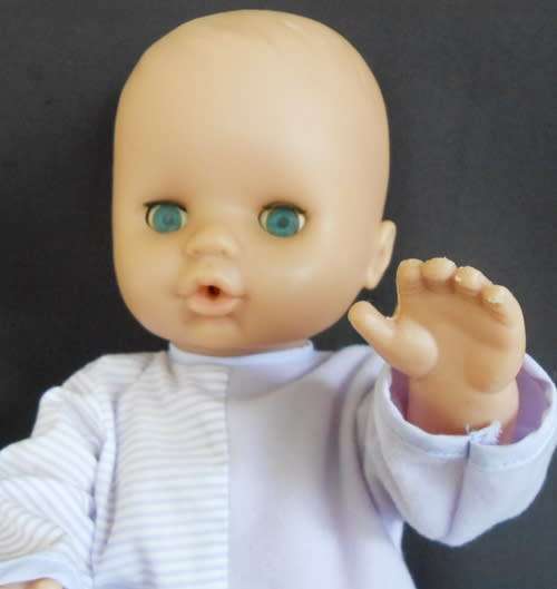 Vnitage hard plastic baby doll with vinyl head 37 cm