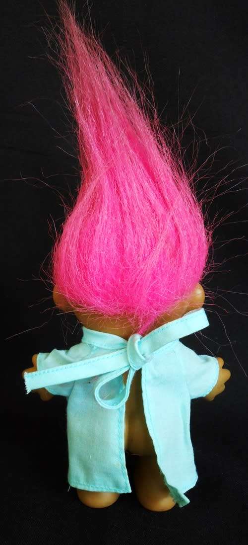 collectable troll doll by Russ Berrie in hospital gown with get well wishes