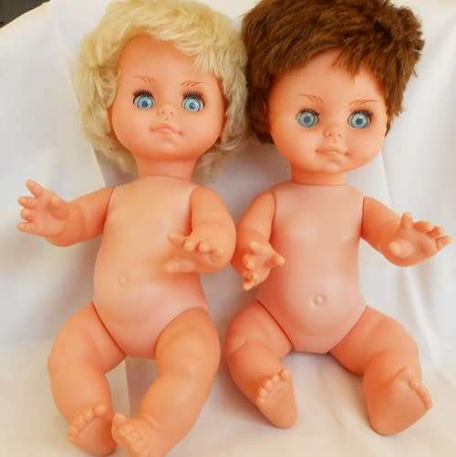 Two vintage Hard plastic and vinyl dolls playmates made in hong kong price reduced