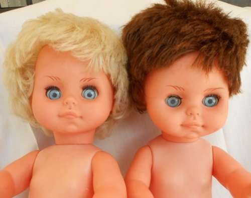 Two vintage Hard plastic and vinyl dolls playmates made in hong kong price reduced