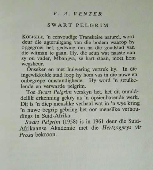 Swart Pelgrim deur F A Venter