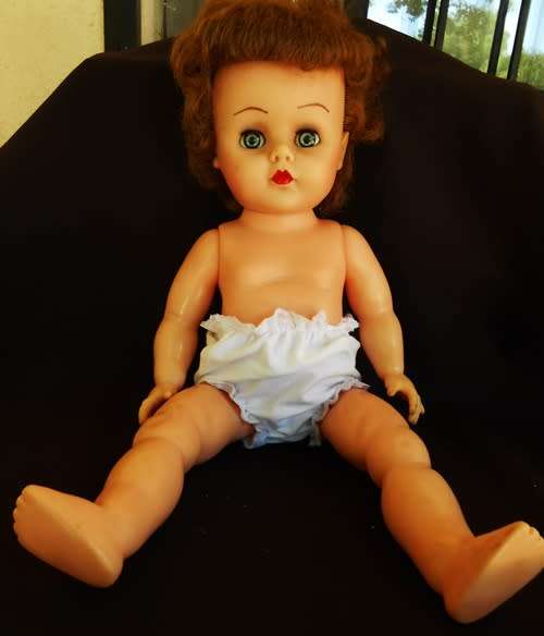 Vintage 1950 1960 s all vinyl doll with rooted hair 18 inches