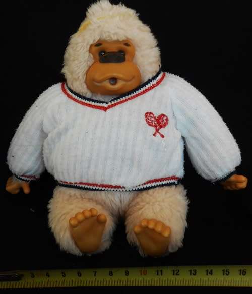 Collectable vintage monchichi chimpanzee toy in tennis outfit by Russ