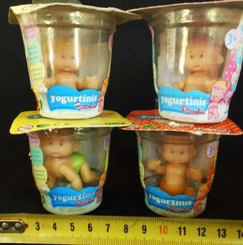Collectable small dolls Yogurtinis Piccolini with diaper in yogurt tub 4 dolls set 1