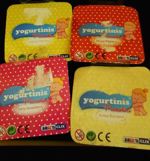 Collectable small dolls Yogurtinis Piccolini with diaper in yogurt tub 4 dolls set 1