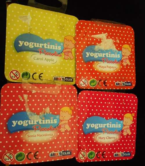 Collectable small dolls Yogurtinis Piccolini with diaper in yogurt tub 4 dolls set 1