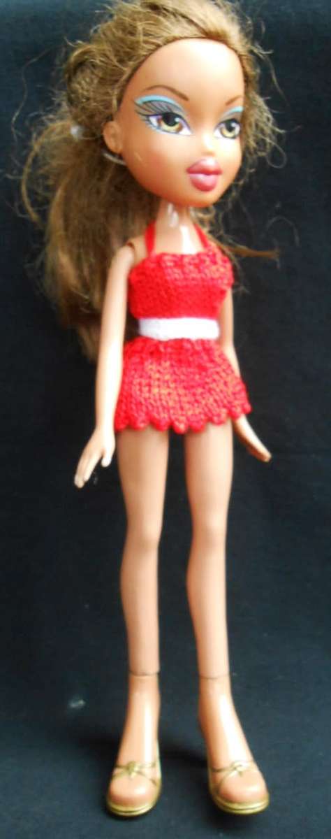 Bratz Girlz doll Yasmin with light brown hair brown eyes tanned look, red dress