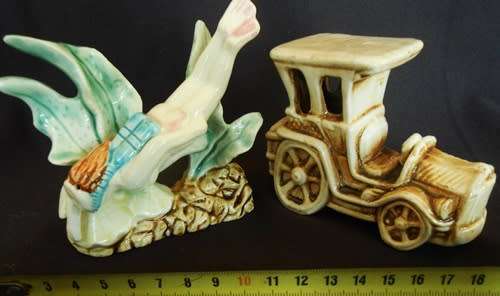 Vintage Fish tank Aquarium porcelain decorations, diver and old car.