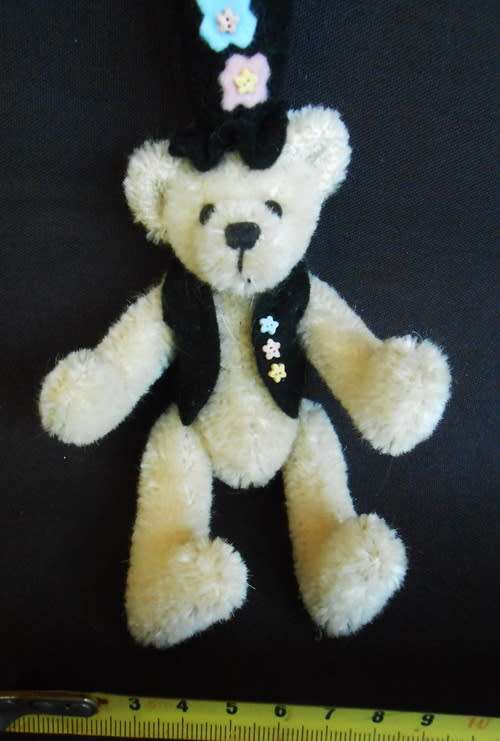 Small Handmade Collectable Mohair Teddy with top hat and waistcoat.