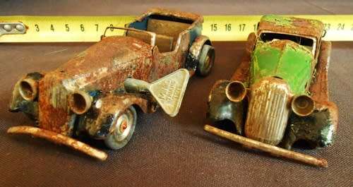 VINTAGE MINIC TOYS Windup Two cars for restoration by Tri Ang made in England