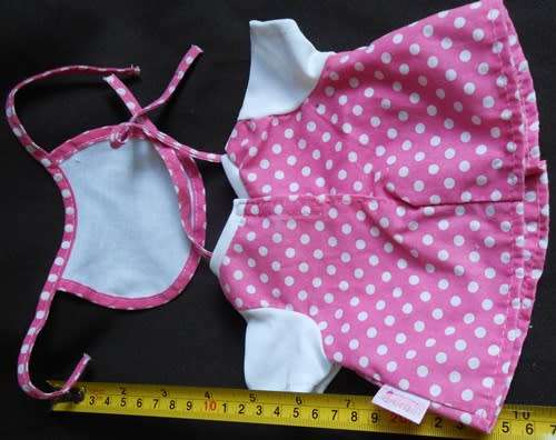 Pink polkadot dress with matching bib  made for Dimian doll