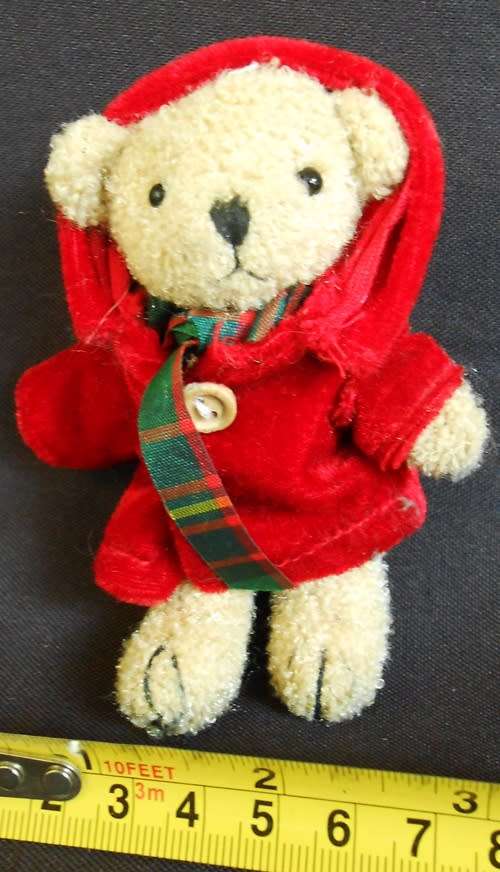 collectable Small Teddy Bear in a red velvet coat made in England by Storm International