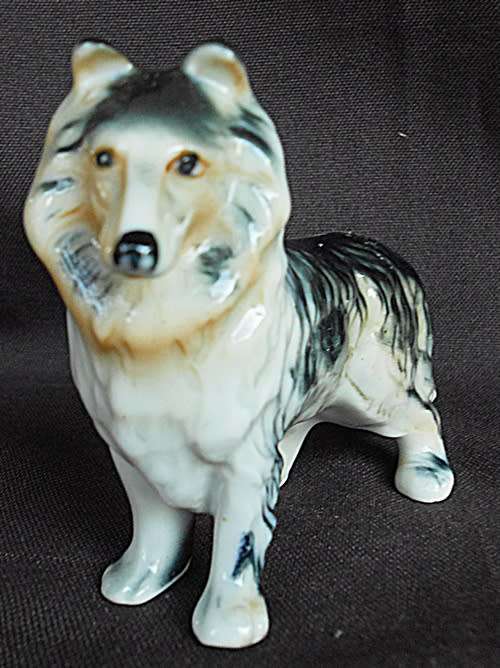 vintage porcelain collie dog figurine handpainted
