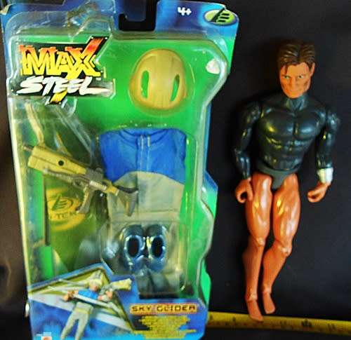 Collectable 1998 Mattel Max steel 12` Articulated Male Doll Action Figure with sky glider pack