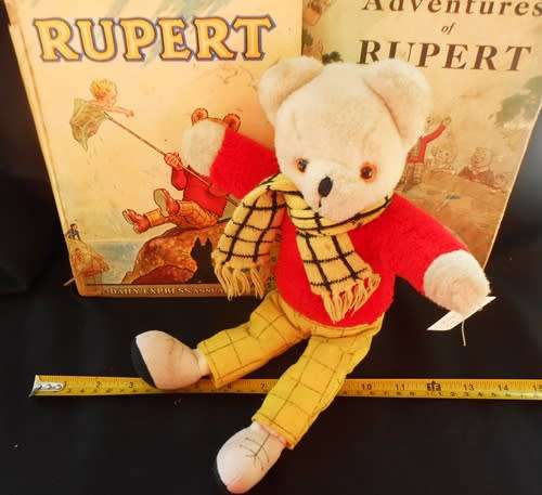 vintage collectable Teddy bear, Rupert the Bear with two Rupert story books