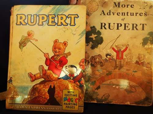 vintage collectable Teddy bear, Rupert the Bear with two Rupert story books
