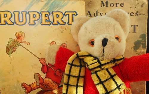 vintage collectable Teddy bear, Rupert the Bear with two Rupert story books