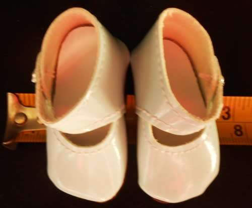 Shoes for small doll,Light Blue with tiny pearl button fastener length of sole on outside 5 cm