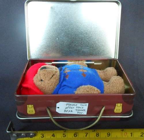 Collectable mini Paddington Teddy bear in a tin suitcase