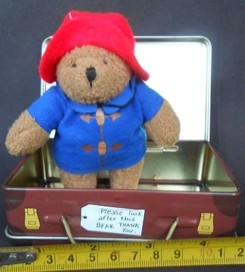 Collectable mini Paddington Teddy bear in a tin suitcase