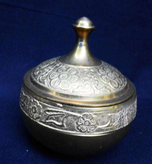 Small Decorated Brass Container with lid