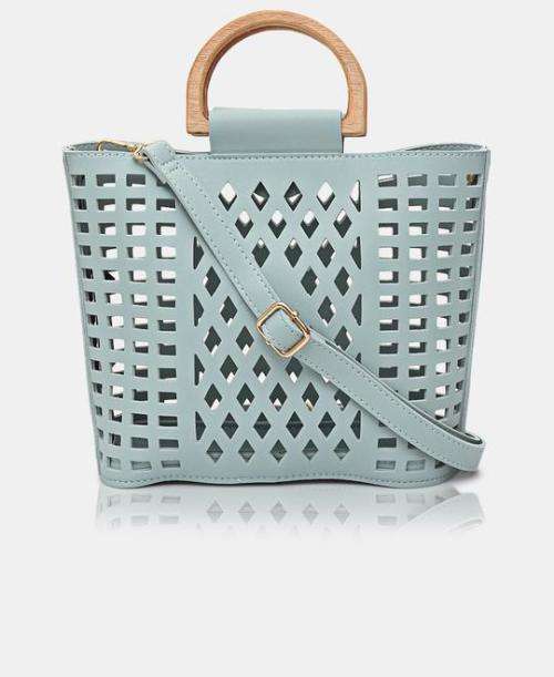 2 PIECE LAZER CUT TOTE BAG - LIGHT BLUE