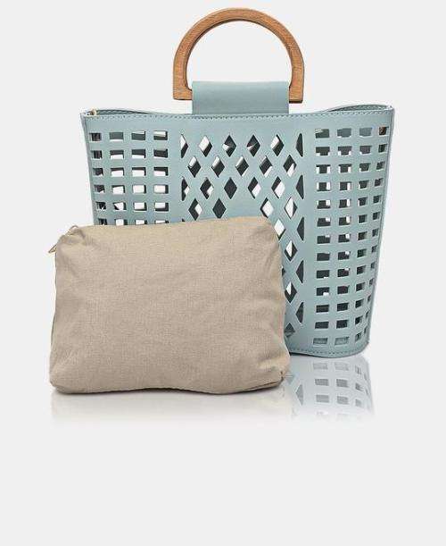 2 PIECE LAZER CUT TOTE BAG - LIGHT BLUE