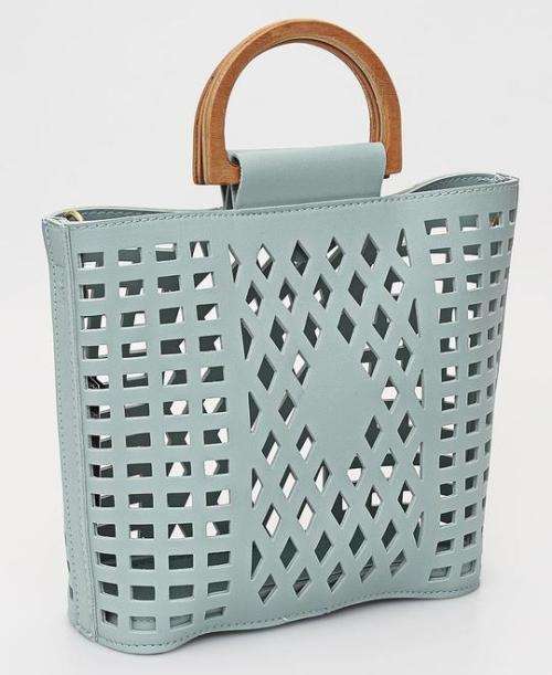 2 PIECE LAZER CUT TOTE BAG - LIGHT BLUE