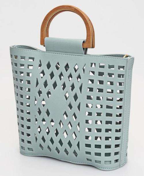 2 PIECE LAZER CUT TOTE BAG - LIGHT BLUE