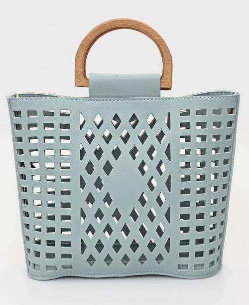 2 PIECE LAZER CUT TOTE BAG - LIGHT BLUE