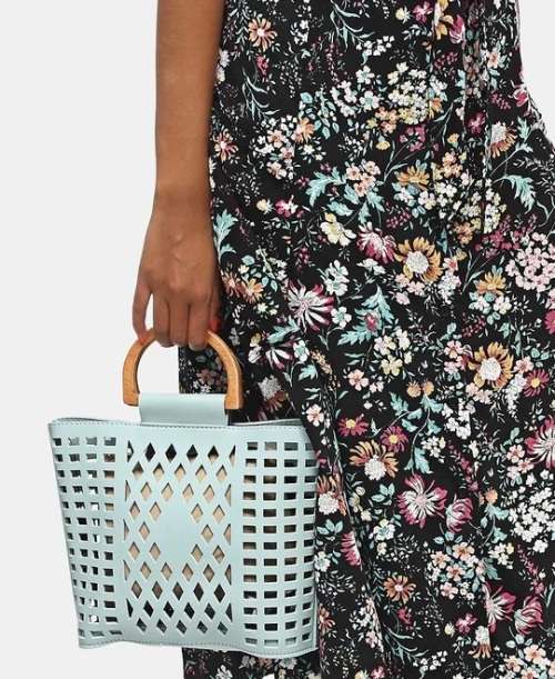 2 PIECE LAZER CUT TOTE BAG - LIGHT BLUE