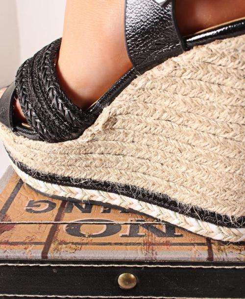 Espadrille Wedge Sandals - Black