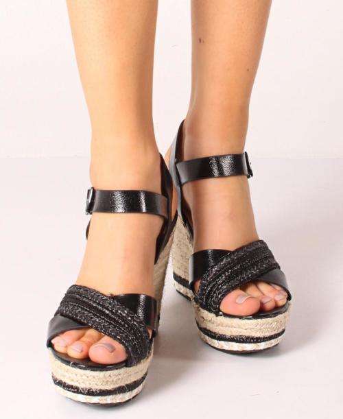 Espadrille Wedge Sandals - Black