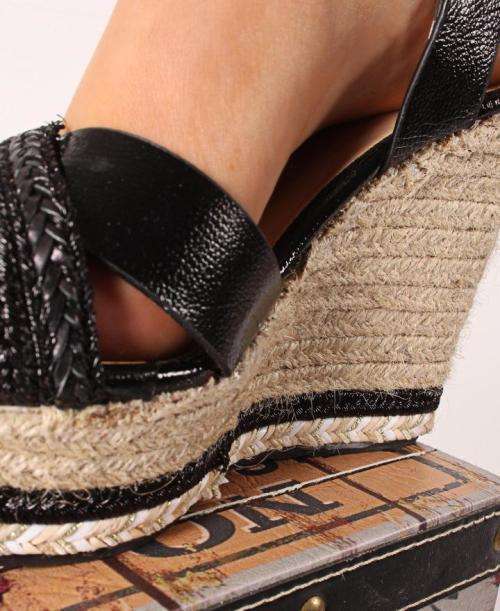 Espadrille Wedge Sandals - Black