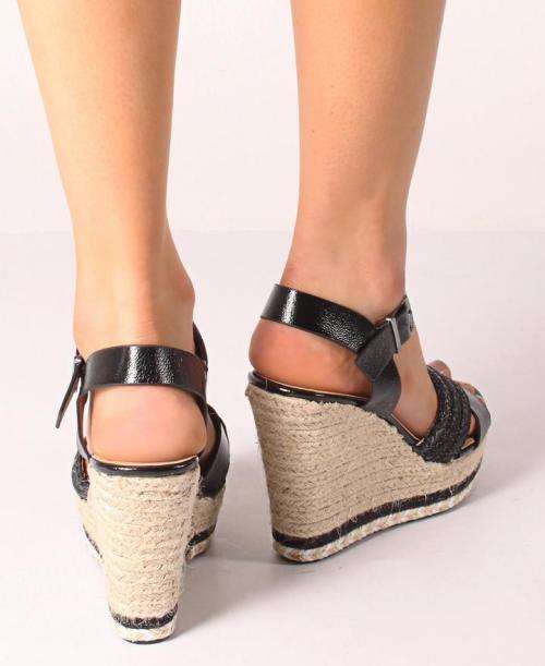 Espadrille Wedge Sandals - Black