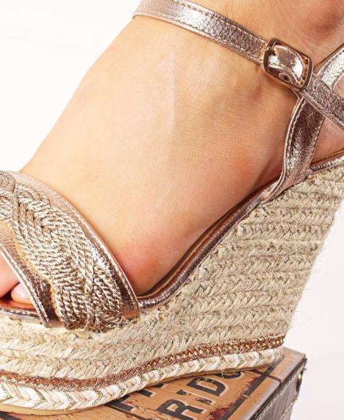 Espadrille Wedge Sandals - Rose Gold