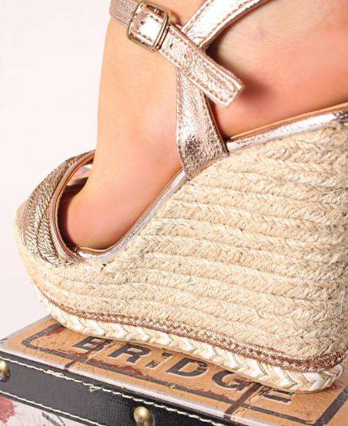 Espadrille Wedge Sandals - Rose Gold