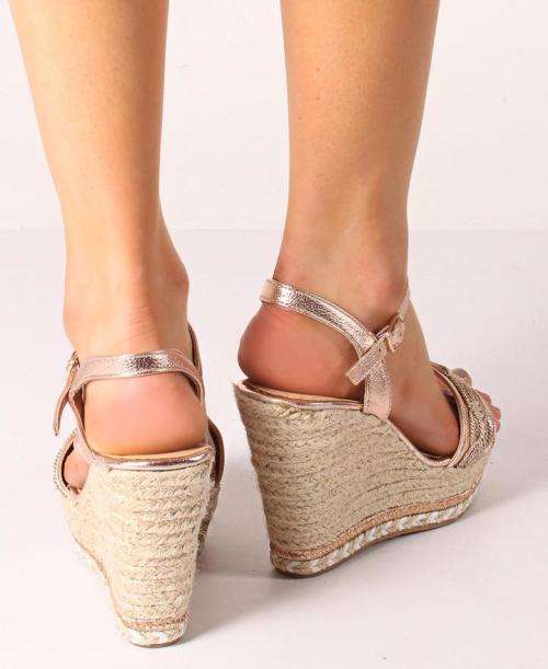 Espadrille Wedge Sandals - Rose Gold