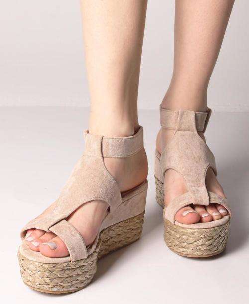 Espadrille Wedge Sandals - Beige