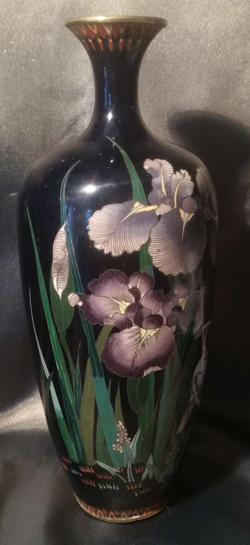 Japanese Meiji Cloisonne  Vases depicting Cranes